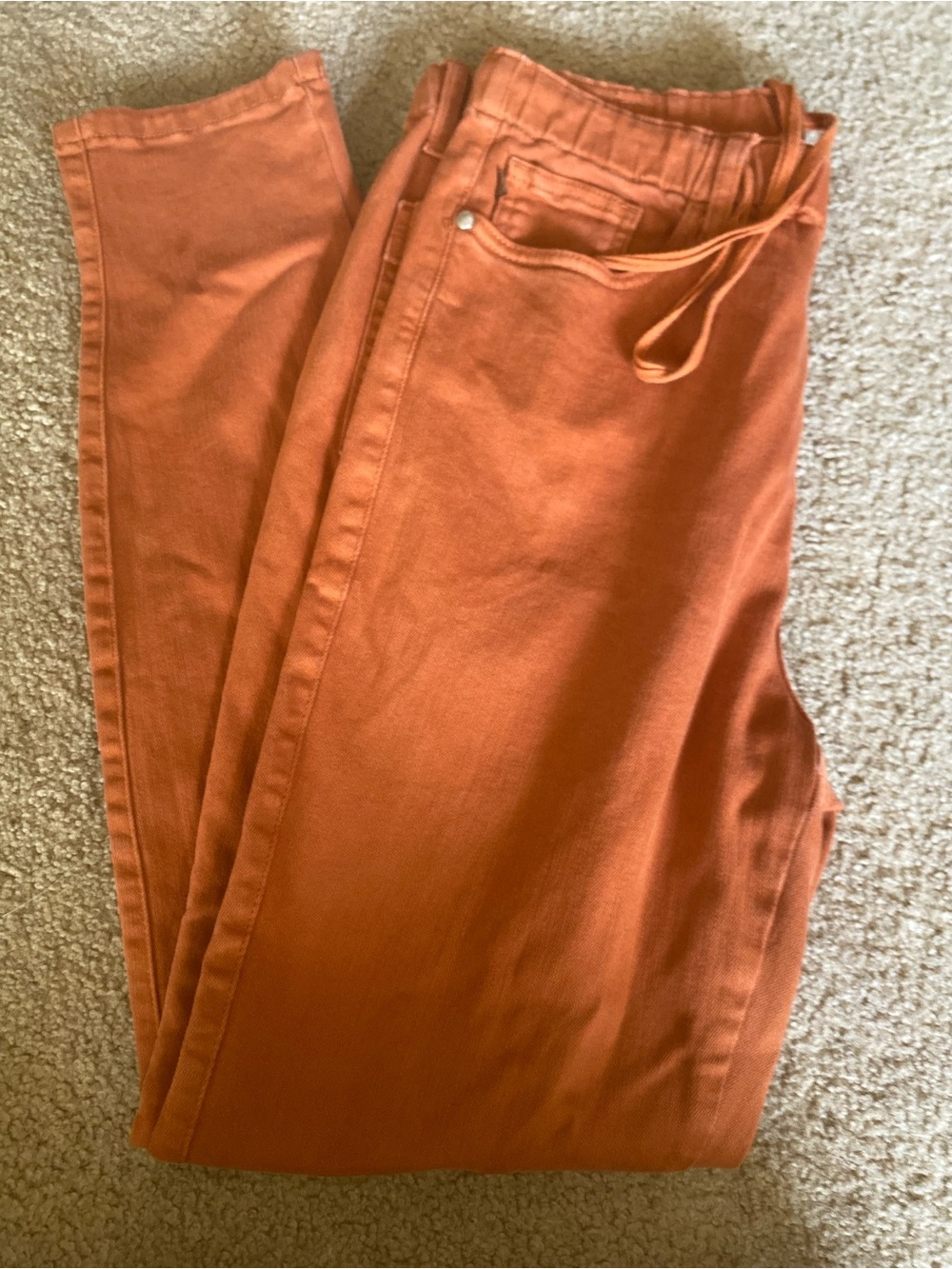 Judy Blue High Waist Garment Dyed Auburn Orange Double Cuff Jogger Denim Jeans